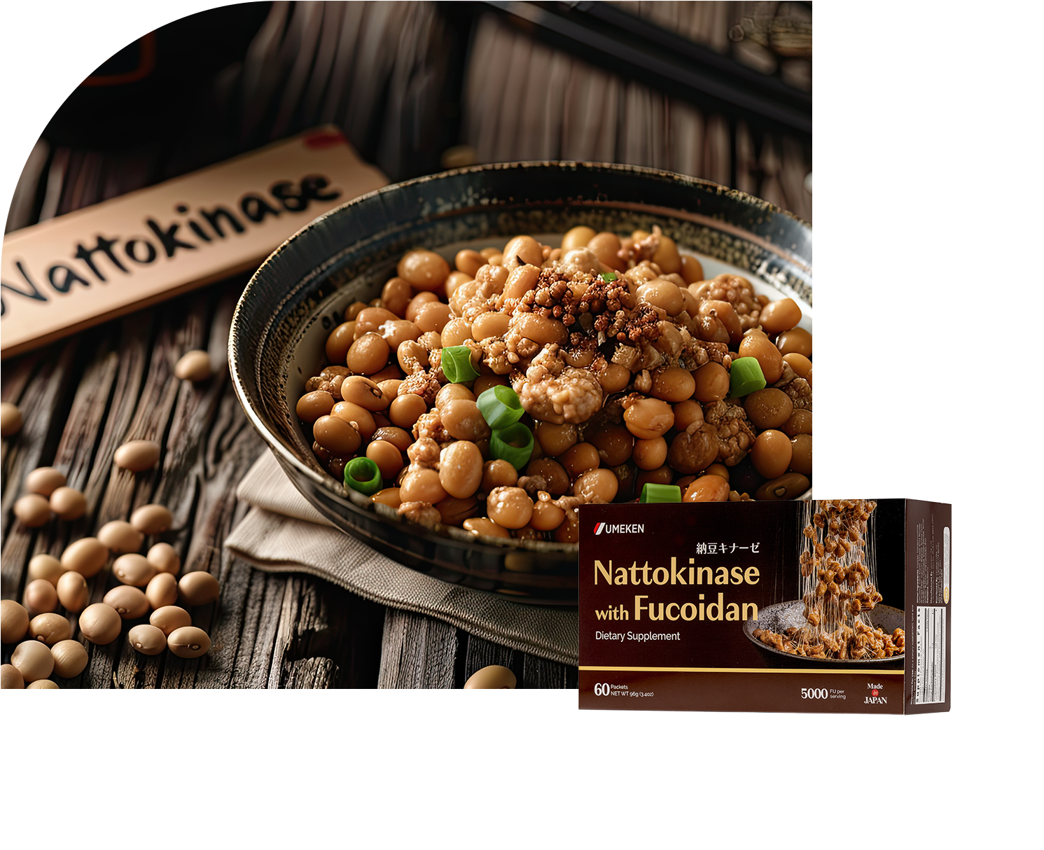 Umeken’s Nattokinase contains the recommended daily dosage of 5000FU (fibrin units) of natto and fucoidan.